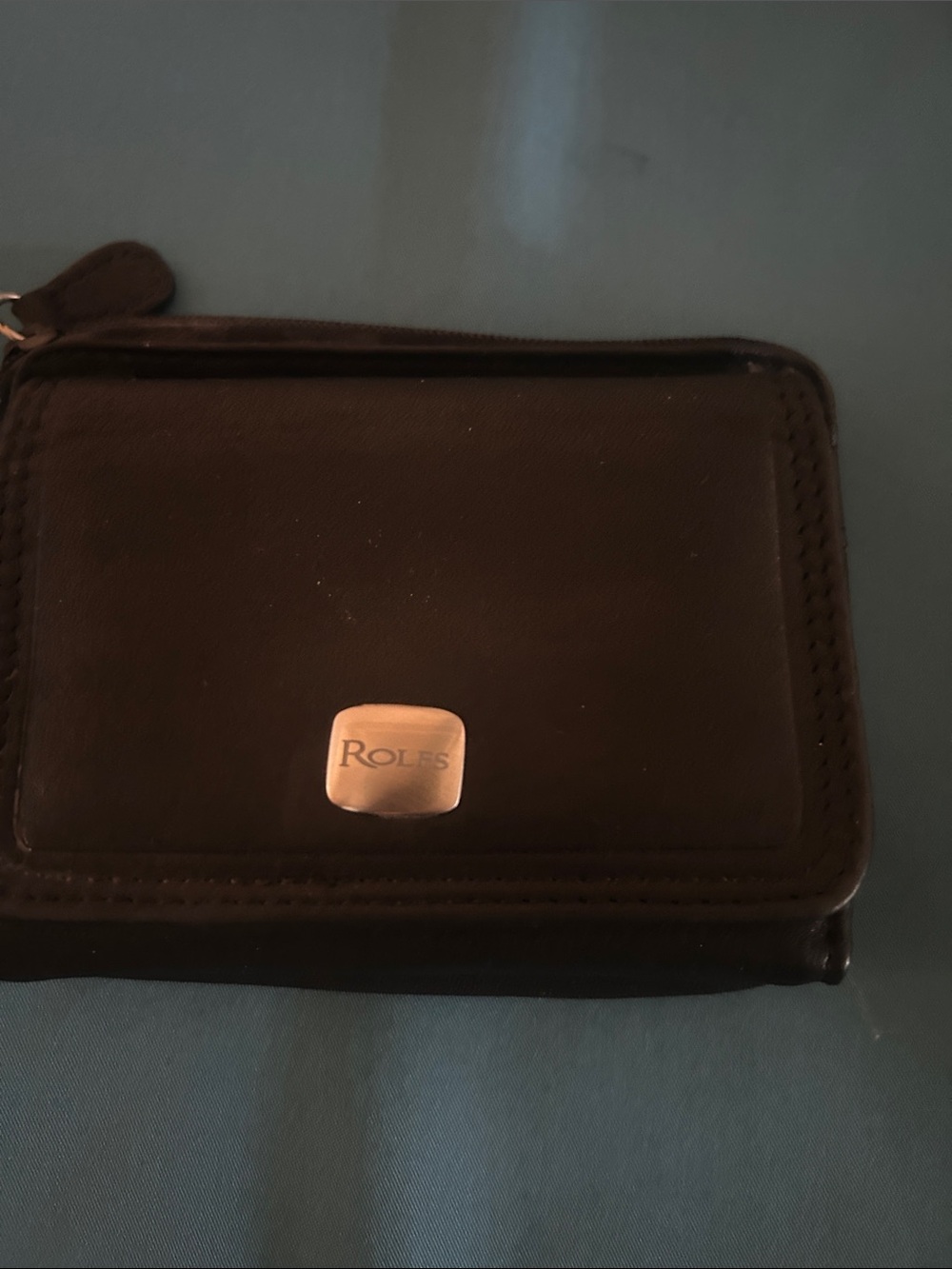 Rolfs Black Leather Zip Wallet with Metal Logo